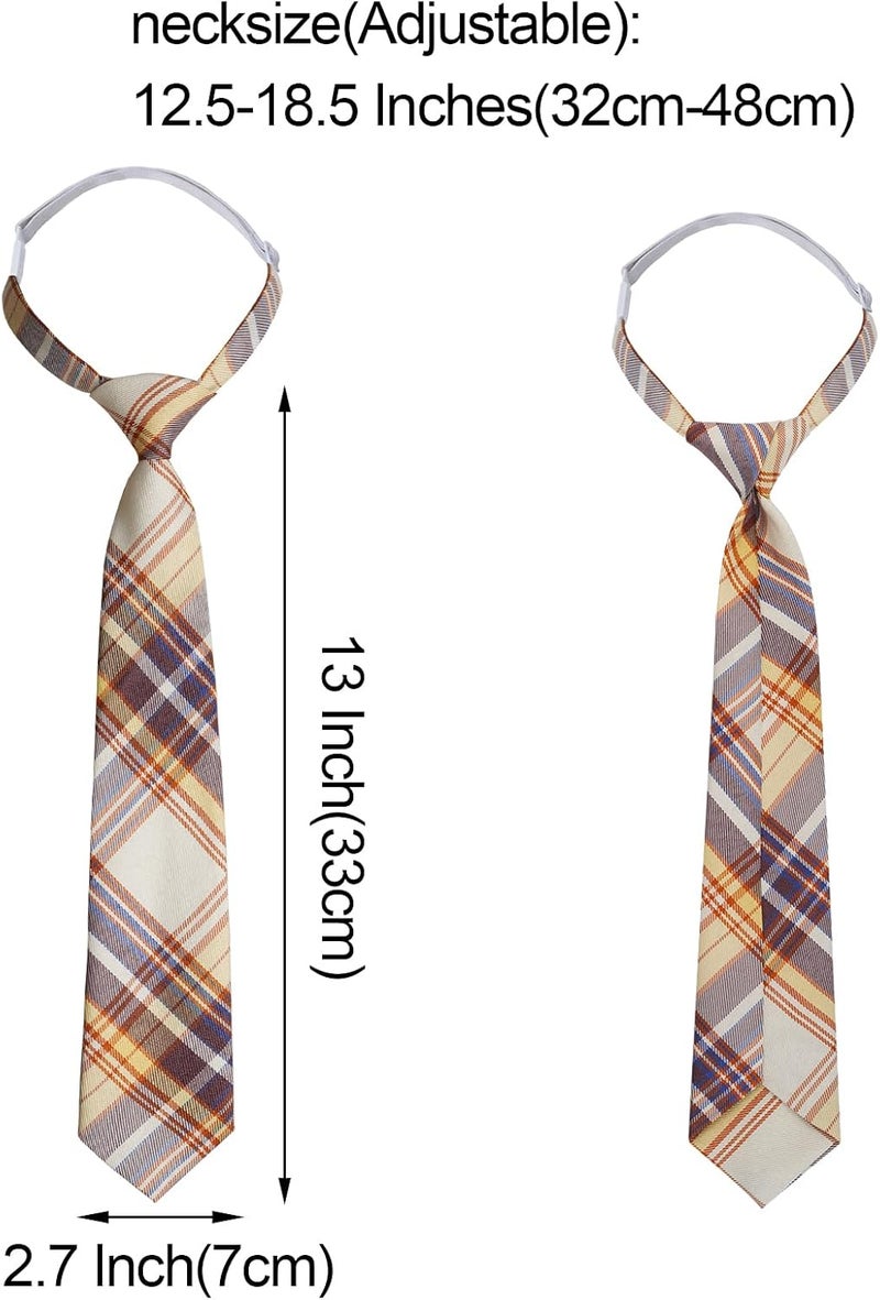 Sucrain 5pcs Boy's Necktie Pre-tied Adjustable Neck Strap Tie Plaid Zipper Tie for Wedding Graduation School Cosplay Uniforms - Image 2